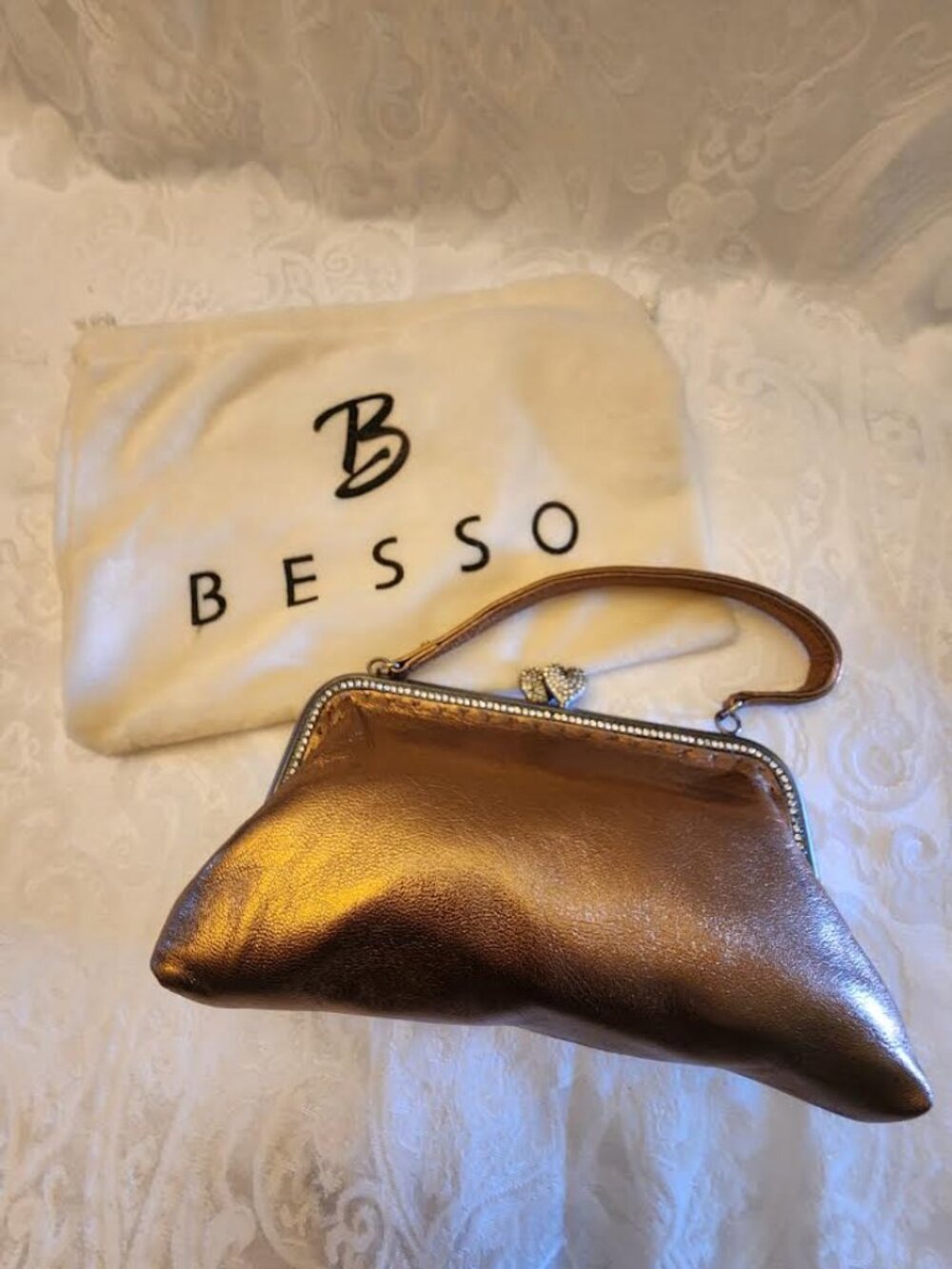 BESSO LEATHER COPPER COLOR PURSE WITH BLING